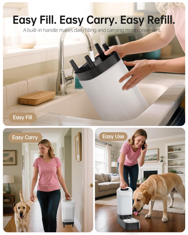 lesotc Automatic Dog Water Bowl Dispenser - 2.4 Gallon Gravity Pet Water Dispenser with 304 Stainless Steel Bowl, Dog Auto Feeders Bowls Self Waterer, Easy-Carry Handle for Large Dogs & Cats, Multi-Pet Home - Image 4