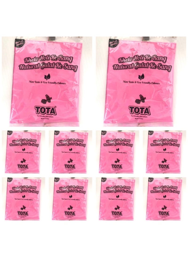 TOTA Pack of 10 Tota Holi colour and Gulal pink colour for Holi party 80 g each  - Image 1