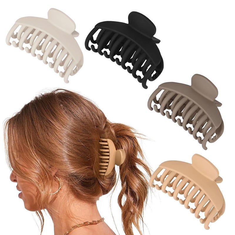 DEEKA 4 PCS 25 Inch Hair Claw Clips Double Row Teeth Matte Hair Jaw Clips Hair Barrettes Thick Medium Thin Hair Clips for Women BeigeBrownBlack