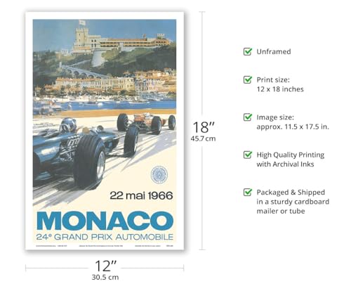 Pacifica Island Art 24th Monaco Grand Prix 1966 - Circuit de Monaco - Vintage Car Racing Poster by Michael Turner - Master Art Print (Unframed) 12in x 18in - Image 2