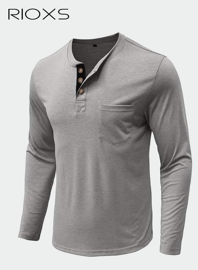 ريوكس قمصان هنلي رجالية، قميص قطني بأكمام طويلة وأزرار وجيب، قمصان جولف مريحة ومسامة للربيع والخريف للعمل والمكتب والارتداء اليومي - Image 4