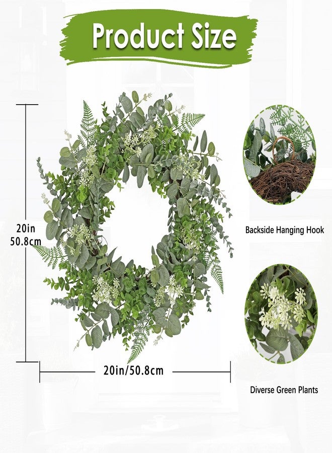 Briful 20in Eucalyptus Door Wreath Spring Summer Greenery Wreath Artificial Hanging Foliage Wreath for Front Door Outside All Season Window Mantle Farmhouse Home Decor - Image 2