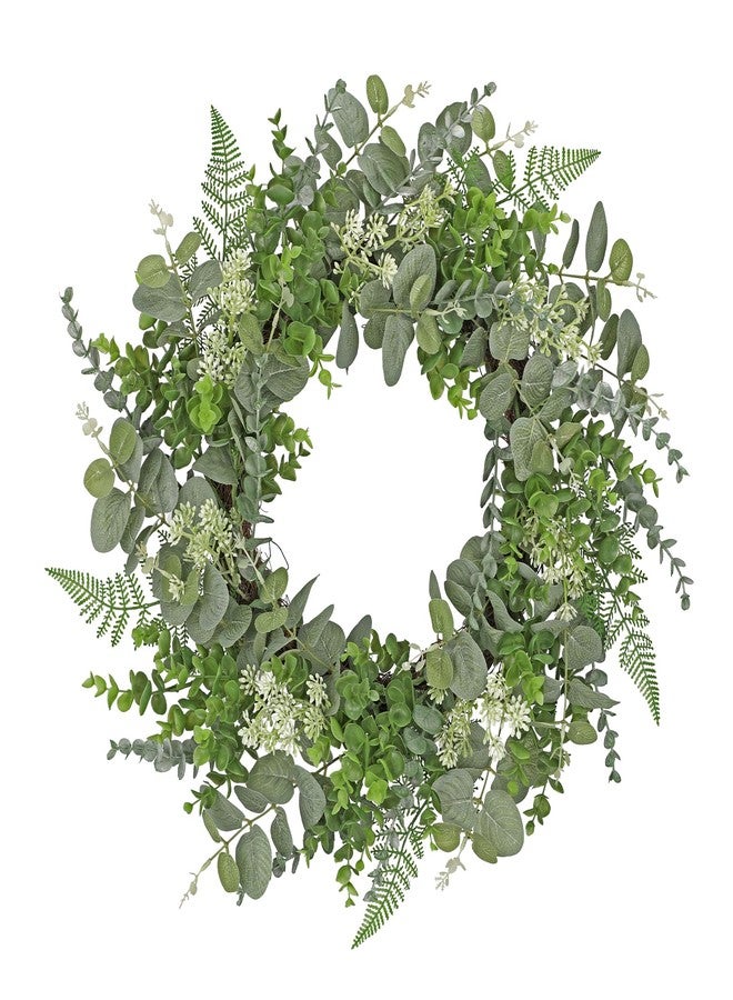 Briful 20in Eucalyptus Door Wreath Spring Summer Greenery Wreath Artificial Hanging Foliage Wreath for Front Door Outside All Season Window Mantle Farmhouse Home Decor - Image 1