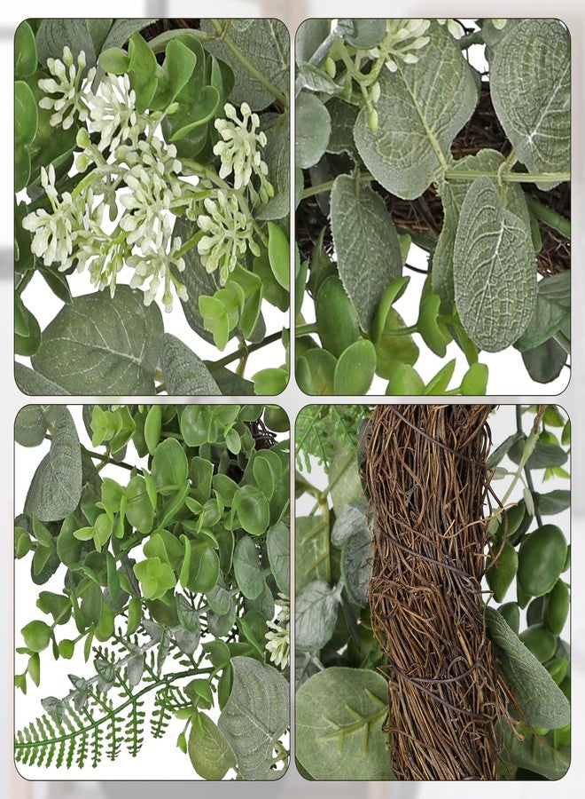 Briful 20in Eucalyptus Door Wreath Spring Summer Greenery Wreath Artificial Hanging Foliage Wreath for Front Door Outside All Season Window Mantle Farmhouse Home Decor - Image 3