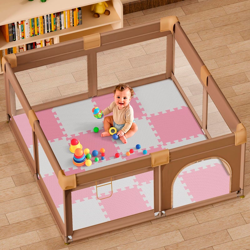 PIGLOG 16 Tiles Baby Play Mat for Floor, EVA Foam Baby Floor Play Mat with 0.6 Inch Thick Interlocking Foam Tiles, Foam Floor Tiles for Baby, Toddlers and Kids (Pink-White, 16PCS) - Image 4