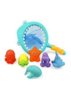 NQOOH Baby Bath Toys Set 7 Pieces Fishing Net and Color Changing Sea Animals Spray and Sound Bath Toys  - Image 1