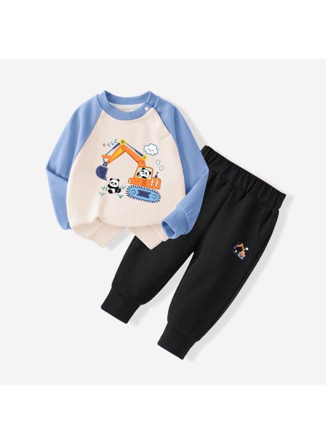 YISHUANGER Boys' Sweatshirt Set Excavator Street Style Infant And Toddler Two-piece Set Sweatpants Separate Baby Clothes Spring And Autumn - Image 2