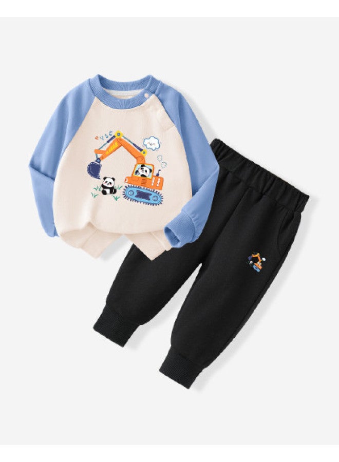 YISHUANGER Boys' Sweatshirt Set Excavator Street Style Infant And Toddler Two-piece Set Sweatpants Separate Baby Clothes Spring And Autumn - Image 1