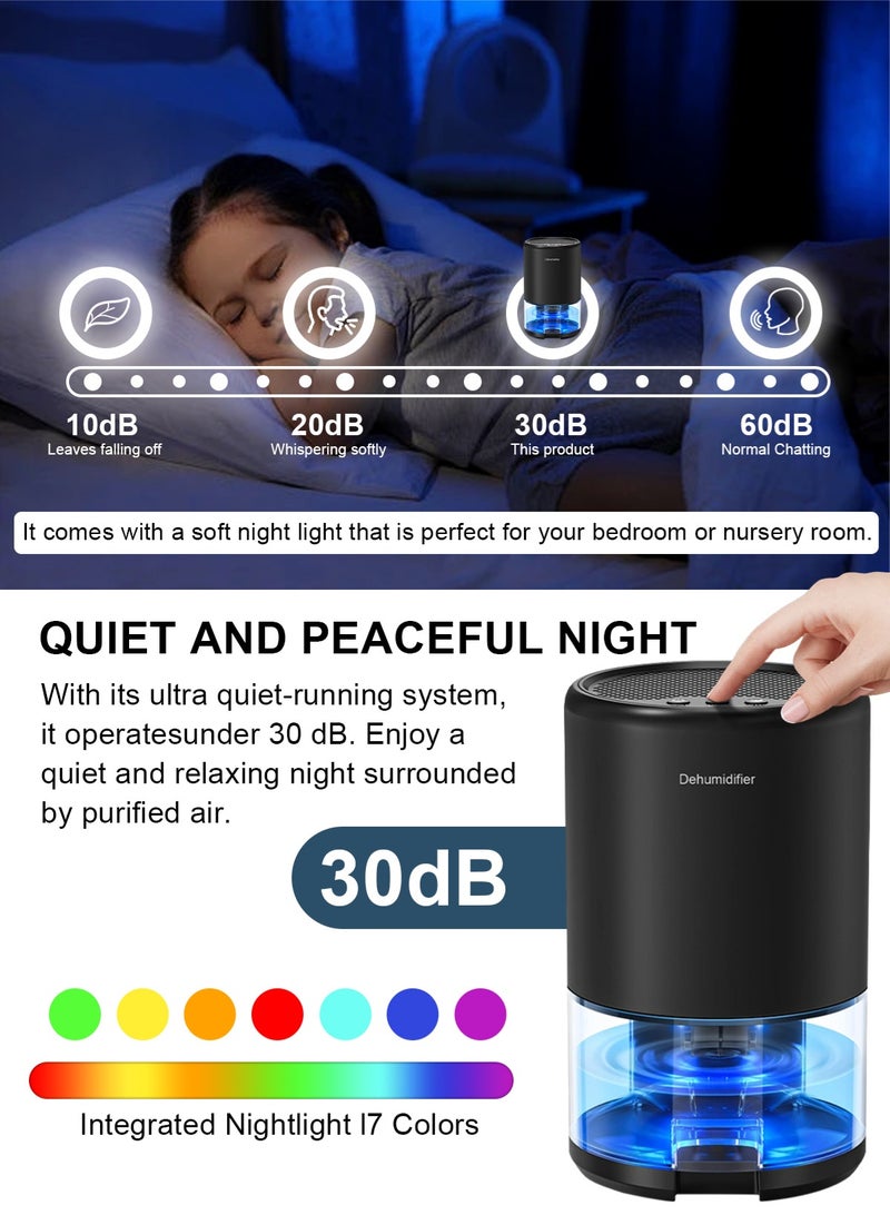 هومار كيت مزيلات الرطوبة للمنزل، مساحة 320 قدمًا مربعًا، سعة 35 أونصة، مزيلات رطوبة ذكية للطابق السفلي، غرفة النوم، الحمام، مزودة بـ 7 أضواء ملونة، مزيل رطوبة فائق الهدوء مع خرطوم تصريف، إيقاف تشغيل تلقائي ووضع السكون، لون أسود - Image 2