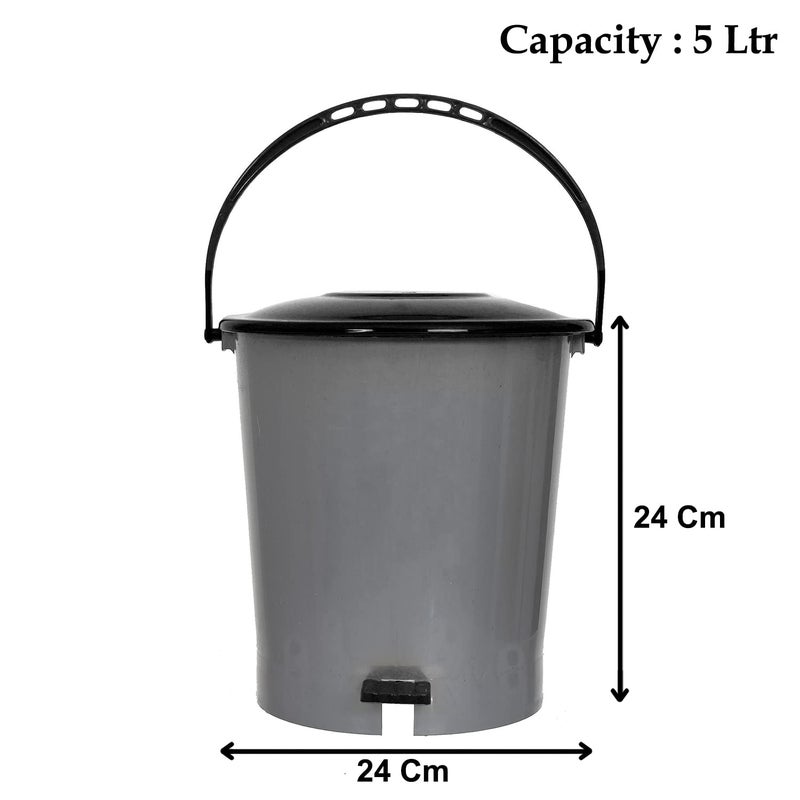 Kuber Industries Kuber Industries Plastic Pedal Dustbin Trashbin Wastebin For Kitchen Bathroom Office Use With Handle 5 Liter Grey Black47KM01018  - Image 5