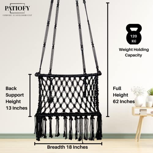 Patiofy C Shape Swing for Balcony/Hammock Hanging Swing Chair/Jhula for Adults/Includes Red Cushion & Hanging Kit/ 150Kg Capacity- Black - Image 3