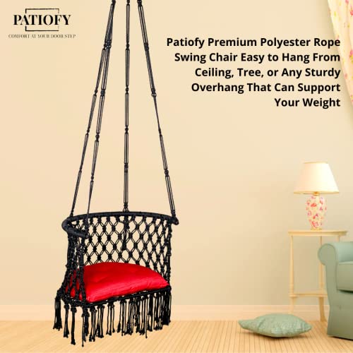 Patiofy C Shape Swing for Balcony/Hammock Hanging Swing Chair/Jhula for Adults/Includes Red Cushion & Hanging Kit/ 150Kg Capacity- Black - Image 4