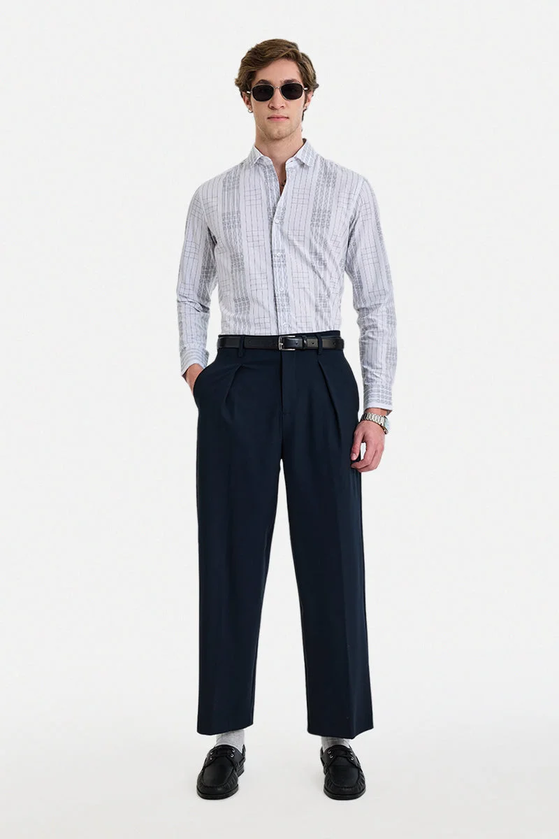 SNITCH White Checkered Long Sleeve Slim Fit Formal Luxe Shirt