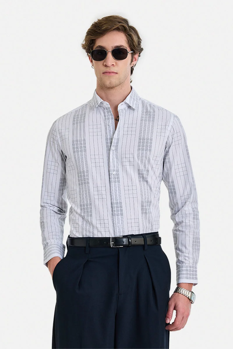 SNITCH White Checkered Long Sleeve Slim Fit Formal Luxe Shirt