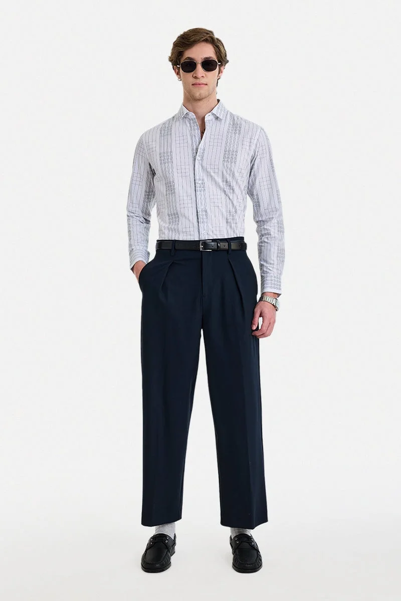 سنيتش White Checkered Long Sleeve Slim Fit Formal Luxe Shirt