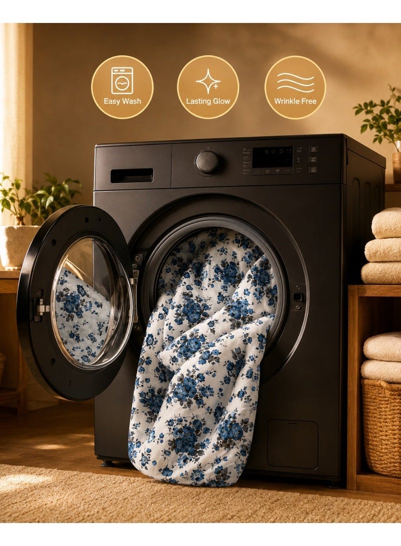 طقم ملاءة سرير كينج طباعة ثلاثية الأبعاد بتصميم الورود الزرقاء 260×240 سم ملاءة + غطاءا وسادتين - Image 5