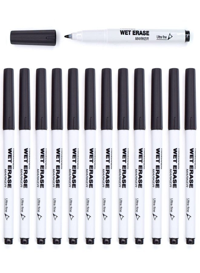 TWOHANDS Wet Erase Markers Ultra Fine Tip,0.7mm,Low Odor,Extra Fine Point,Black,Whiteboard Markers for Office,Home,or Planning Dry Erase Board,20710 - Image 1
