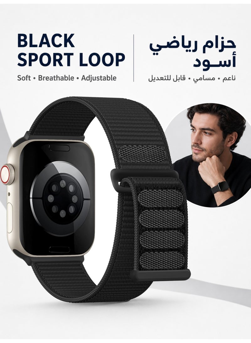 Nylon Straps For Apple Watch, For 44mm/45mm/46mm/49mm, Soft Nylon adjustable Sport Strap for iWatch Ultra 3/Ultra 2/Ultra, Series 11/10/9/8/7/6/5/4, SE3/SE2/SE, Hook &Loop secure and easy to wear, Black - Image 2