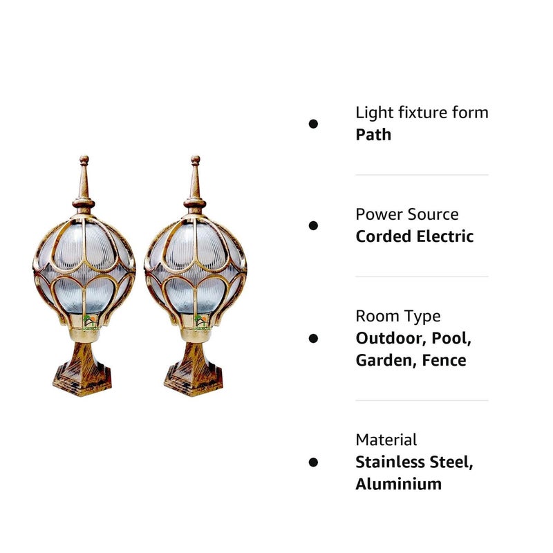 Weldecor Vintage Style Gate Lamp Waterproof Aluminium Lamp Lights for Home and Garden Golden Set of2 Pieces Electricity - Image 2