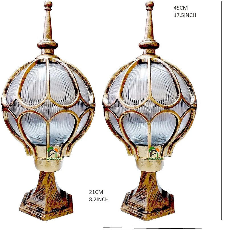 Weldecor Vintage Style Gate Lamp Waterproof Aluminium Lamp Lights for Home and Garden Golden Set of2 Pieces Electricity - Image 4
