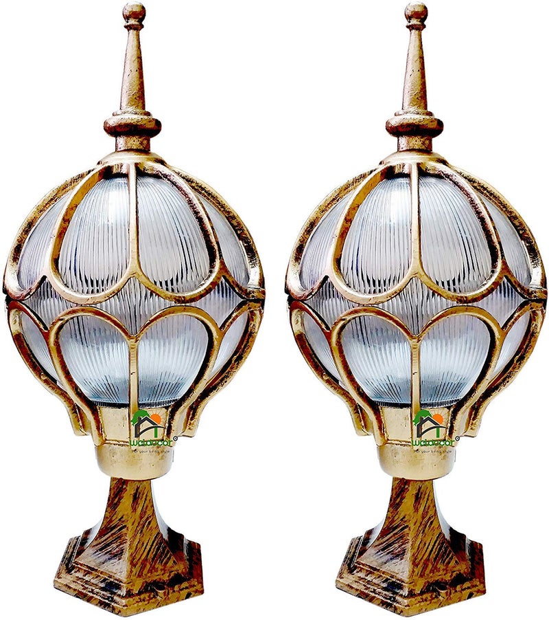 Weldecor Vintage Style Gate Lamp Waterproof Aluminium Lamp Lights for Home and Garden Golden Set of2 Pieces Electricity - Image 1