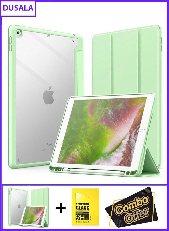 DUSALA 2 in 1 DUSALA Case for iPad 9.7-Inch (6th/5th Generation, 2018/2017) with Pencil Holder, Slim Stand Protective Cover with Clear Transparent Back Shell for iPad 9.7 inch Tablet, Support Auto Wake/Sleep With Tempered Glass - Image 1