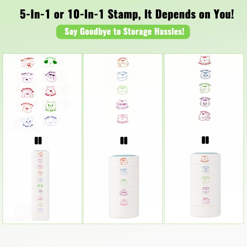 WEJOIN 5-Layer Stackable Self Inking Teacher Stamps, Cute Cat Design & Colorful Ink, Fun Grading Stamps for Encouragement, Classroom Must Haves for Elementary Teachers - Image 4
