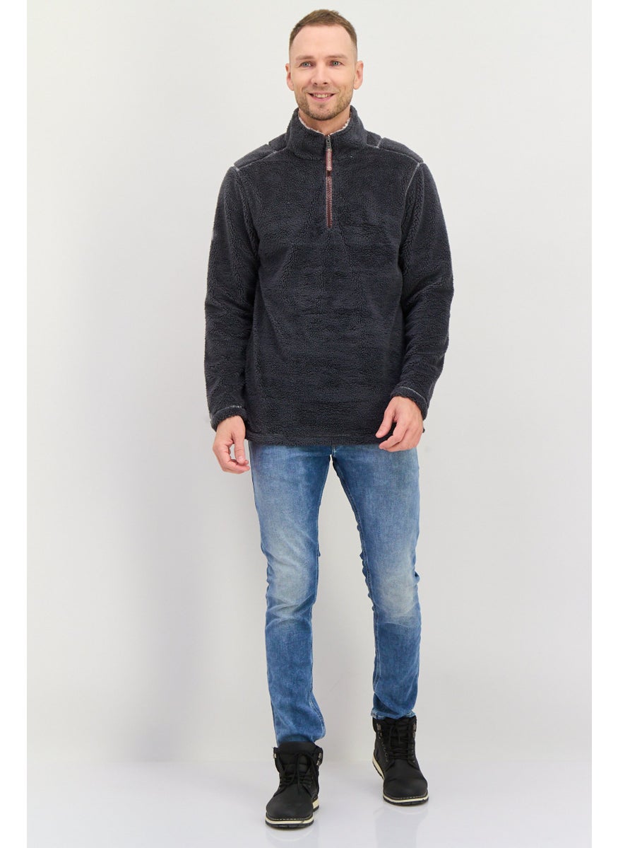 TRUE GRIT - Men Sherpa Half Zip Sweater, Charcoal Grey - Image 1