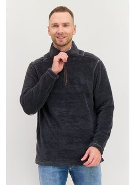 Men Sherpa Half Zip Sweater, Charcoal Grey