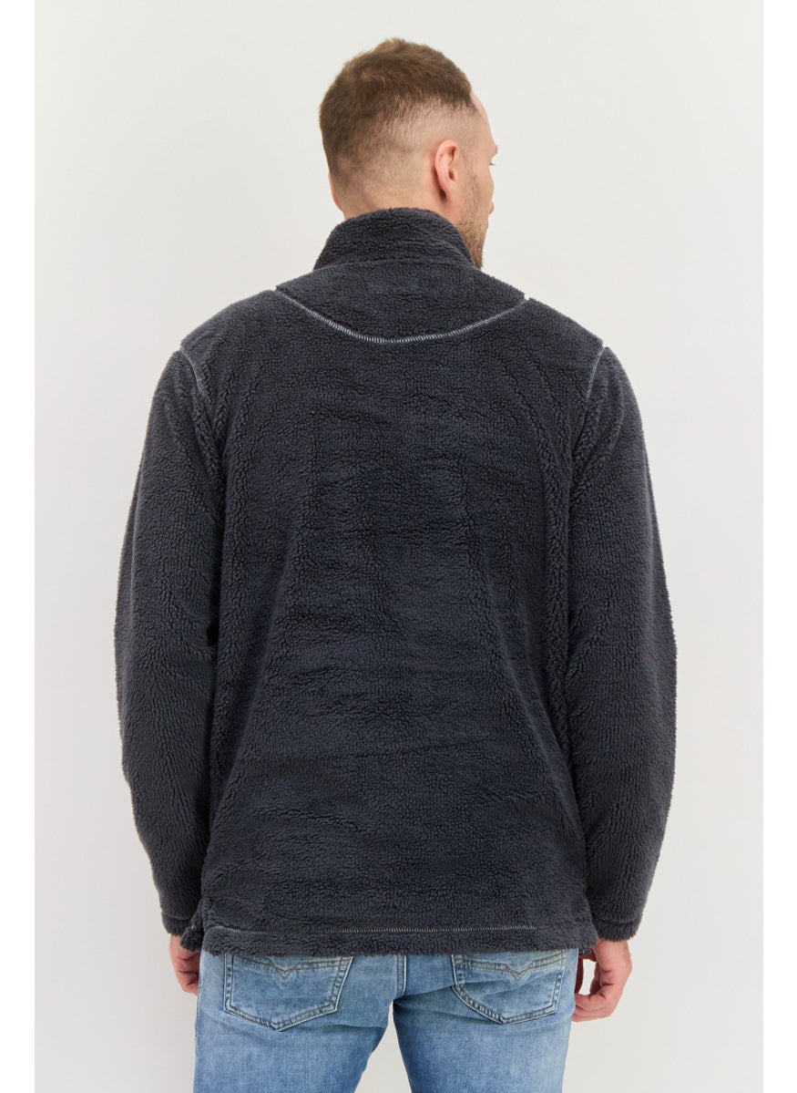 TRUE GRIT - Men Sherpa Half Zip Sweater, Charcoal Grey - Image 1