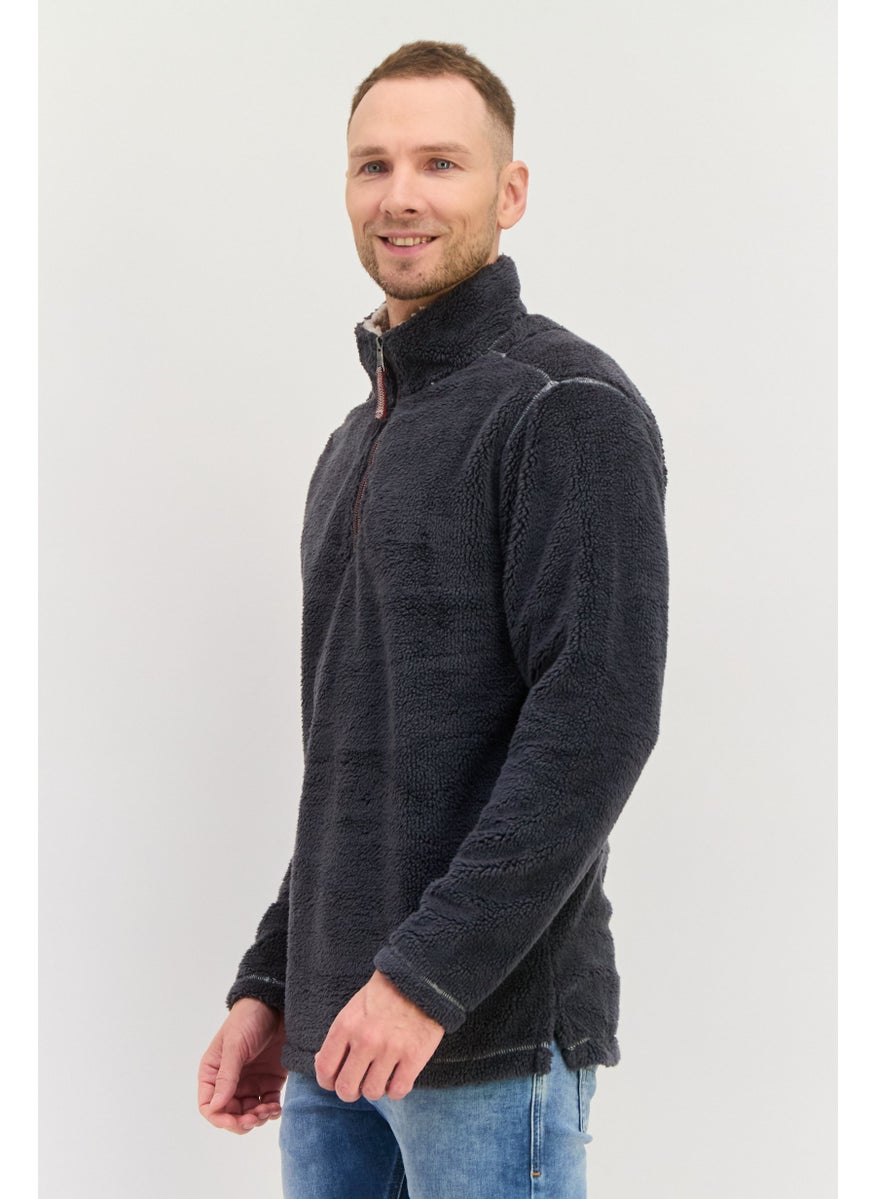 TRUE GRIT - Men Sherpa Half Zip Sweater, Charcoal Grey - Image 1