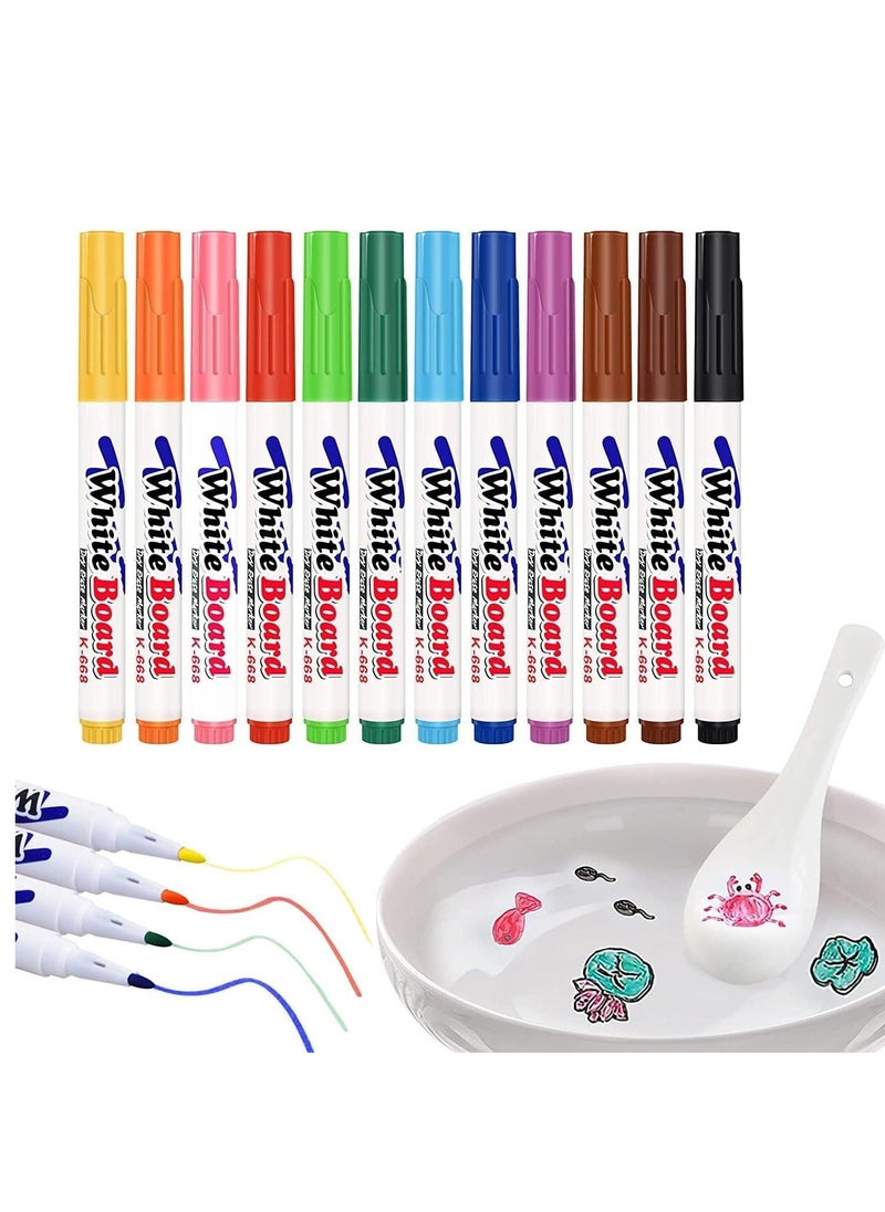Generic - Water-based ink marker pens Floating water drawing pen Color pen that can float in water for drawing and coloring and can write on the board Erasable and washable 12pcs - Image 1