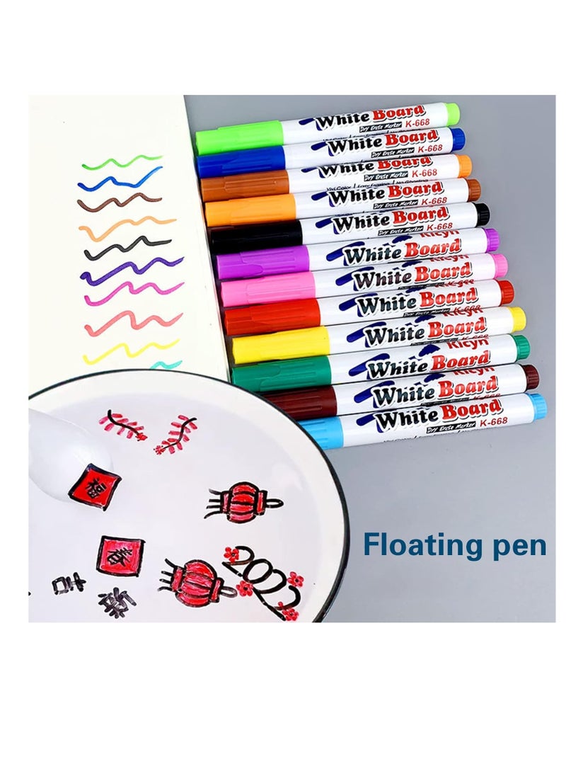 Generic - Water-based ink marker pens Floating water drawing pen Color pen that can float in water for drawing and coloring and can write on the board Erasable and washable 12pcs - Image 1