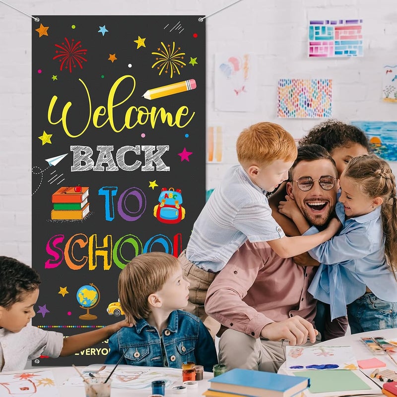 ARS Back to School Banner Backdrop, First Day of School Welcome Photography Background, Reusable School Party Decorations Banner for Teachers, Students, Classroom, Kindergarten & School Events - Image 3