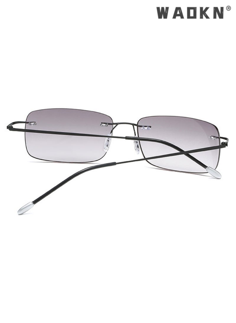 WAOKN Rimless Bifocal Reading Glasses, Transition Photochromic Dark Grey Sunglasses, Frameless Blue Light Blocking Computer Eyeglasses, Anti Glare UV400 Protection Sun Readers, Eyewear for Men Women 100°  - Image 5
