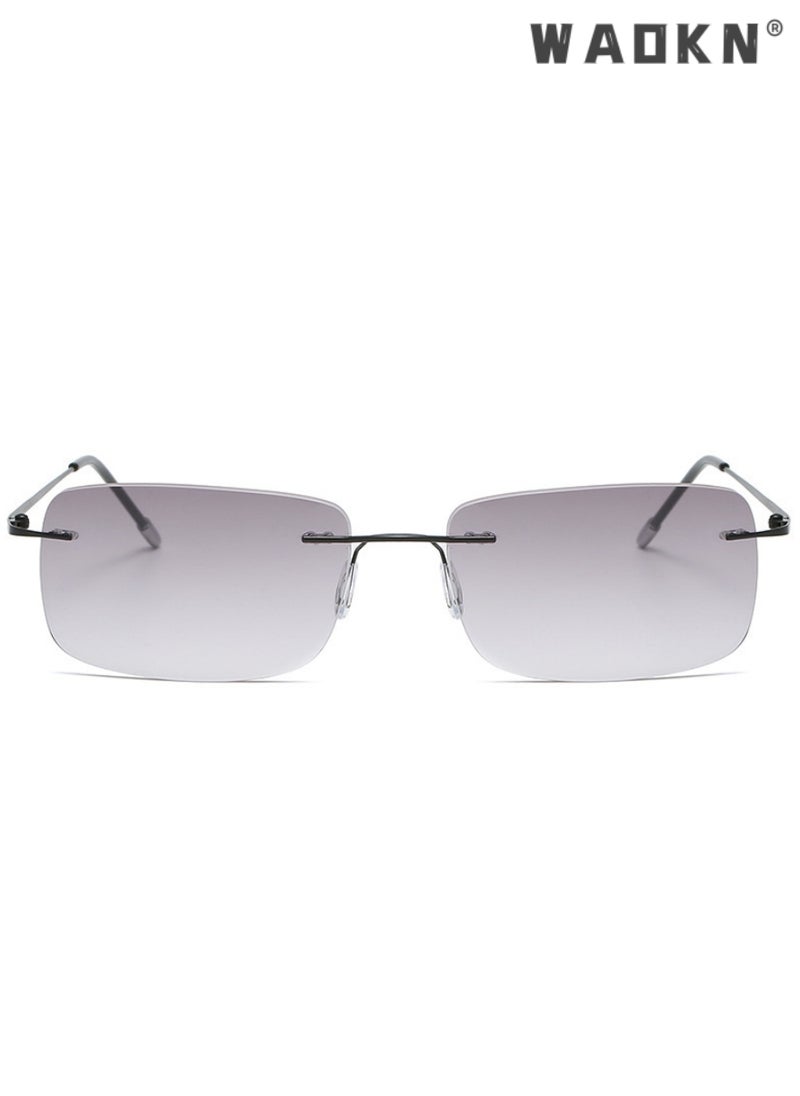 WAOKN Rimless Bifocal Reading Glasses, Transition Photochromic Dark Grey Sunglasses, Frameless Blue Light Blocking Computer Eyeglasses, Anti Glare UV400 Protection Sun Readers, Eyewear for Men Women 100°  - Image 3