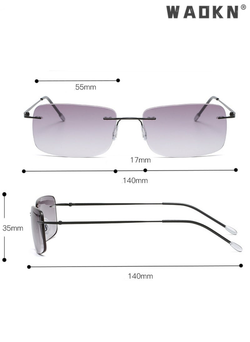 WAOKN Rimless Bifocal Reading Glasses, Transition Photochromic Dark Grey Sunglasses, Frameless Blue Light Blocking Computer Eyeglasses, Anti Glare UV400 Protection Sun Readers, Eyewear for Men Women 100°  - Image 4
