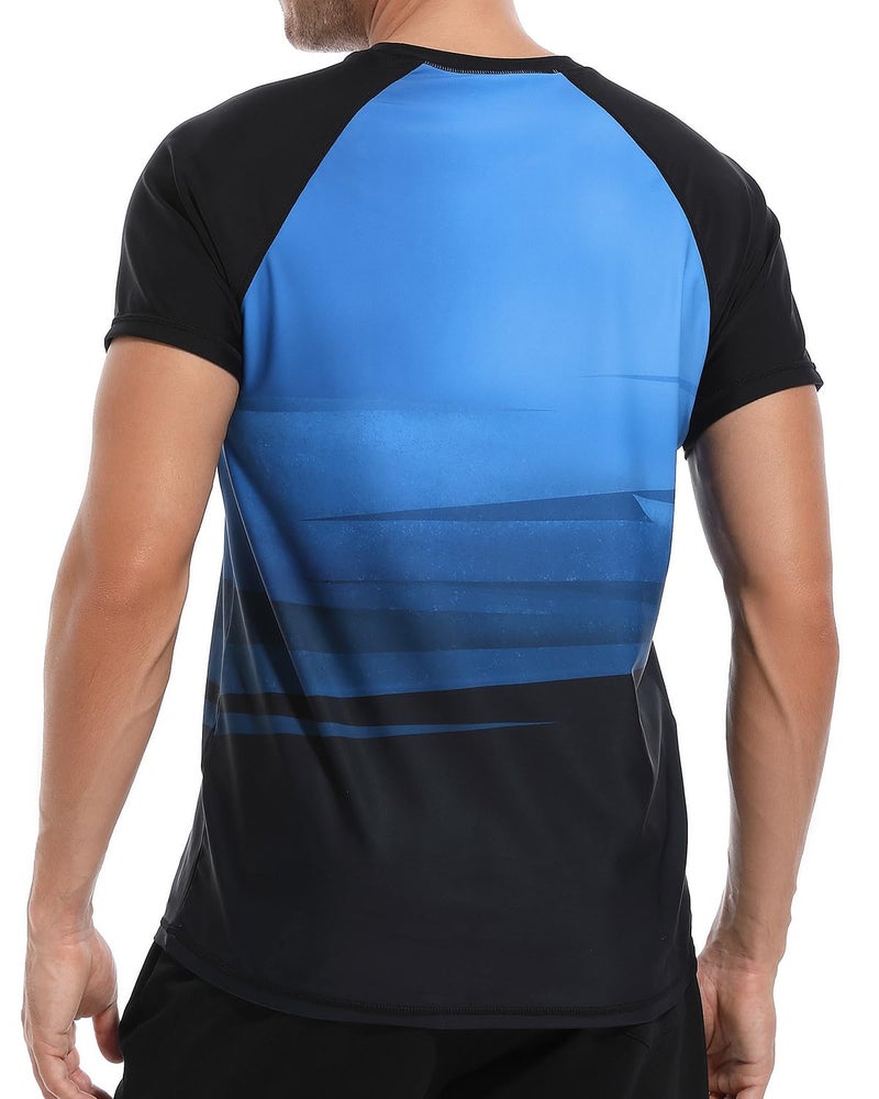 VAYAGER Men's Swim Shirts Rash Guard UPF 50+ Short Sleeve Sun Protection Fishing Tops for Surfing(Navy Black 4XL) - Image 2