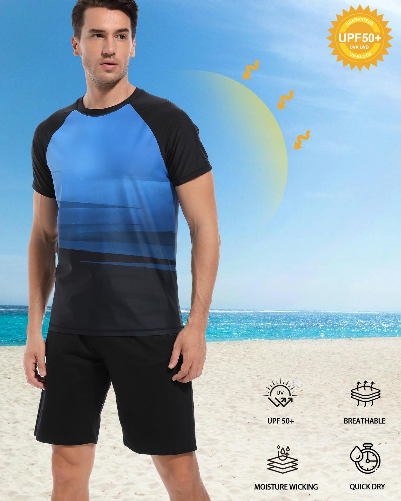 VAYAGER Men's Swim Shirts Rash Guard UPF 50+ Short Sleeve Sun Protection Fishing Tops for Surfing(Navy Black 4XL) - Image 4