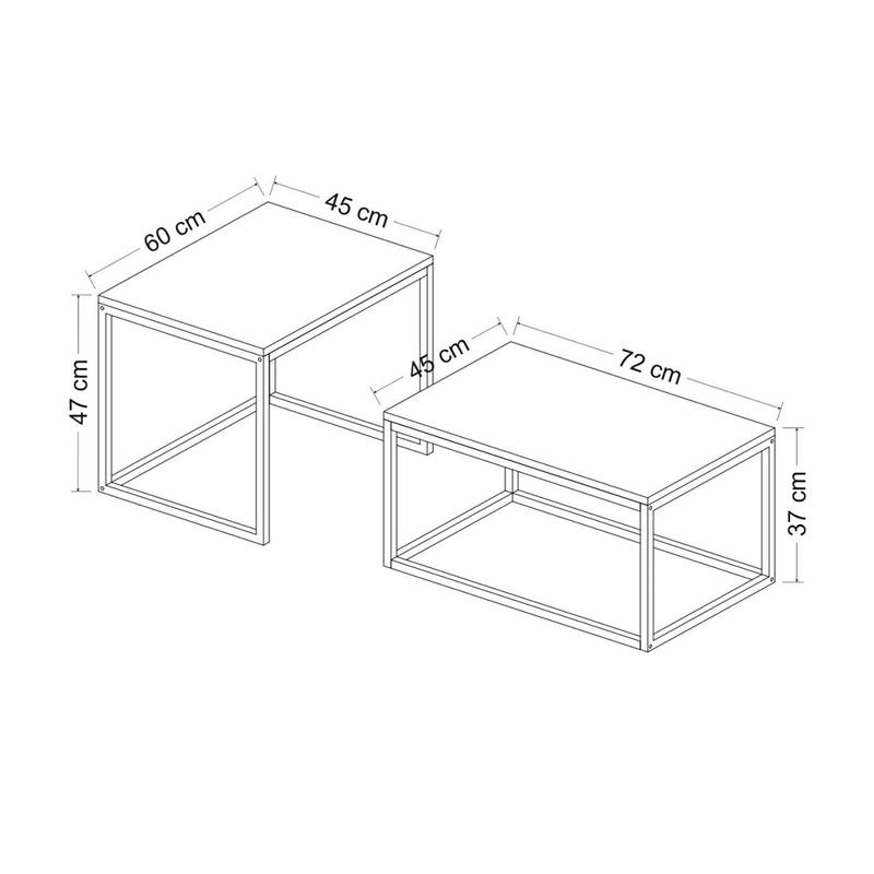 [en.casa] Set of 2 Coffee Tables Side Tables Made of Chipboard and Metal Black Matt - Image 4