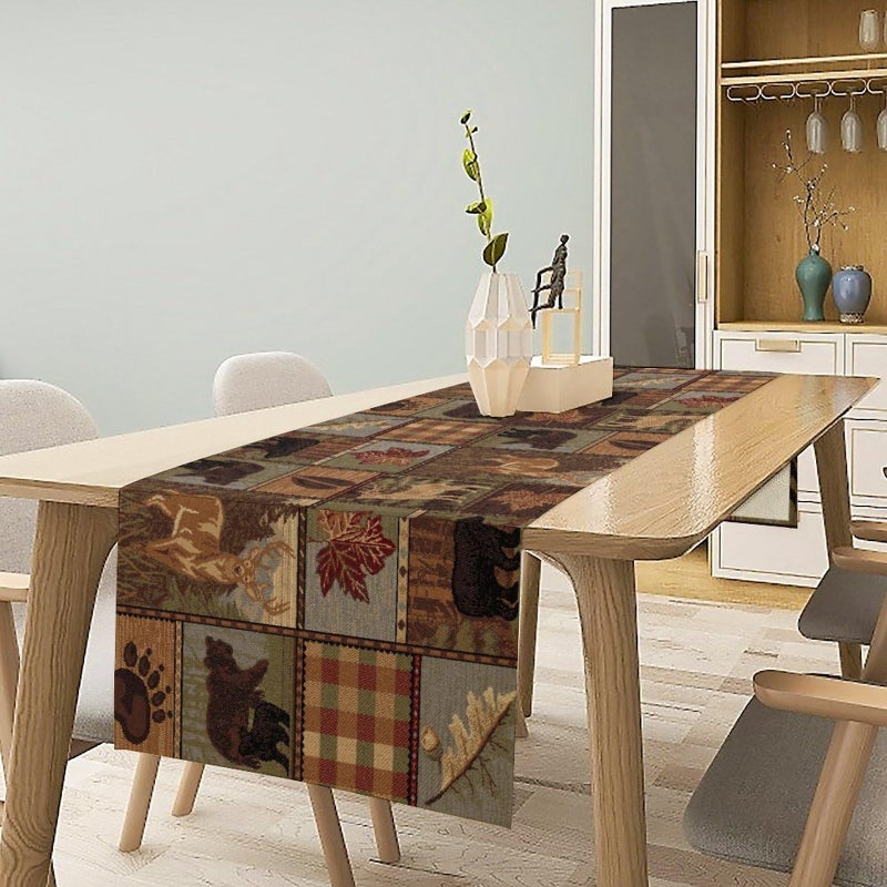 SXXLDNG Rustic Moose Deer Bear Table Runner, Retro Vintage Bear Cottage Country Style Cabin Farmhouse Dinner Runner for Home Kitchen Dining Table Decoration 13"x36" - Image 2
