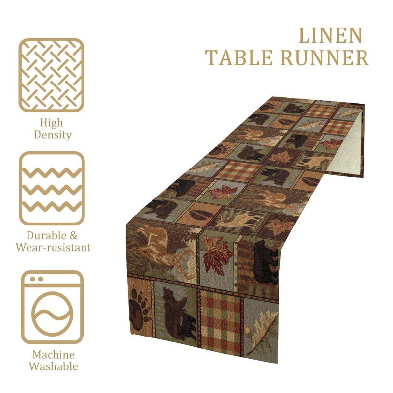 SXXLDNG Rustic Moose Deer Bear Table Runner, Retro Vintage Bear Cottage Country Style Cabin Farmhouse Dinner Runner for Home Kitchen Dining Table Decoration 13"x36" - Image 4