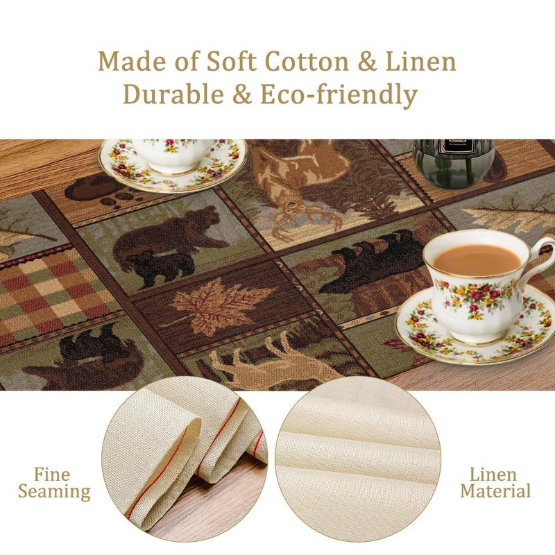 SXXLDNG Rustic Moose Deer Bear Table Runner, Retro Vintage Bear Cottage Country Style Cabin Farmhouse Dinner Runner for Home Kitchen Dining Table Decoration 13"x36" - Image 5