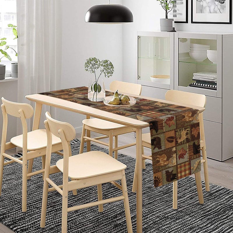 SXXLDNG Rustic Moose Deer Bear Table Runner, Retro Vintage Bear Cottage Country Style Cabin Farmhouse Dinner Runner for Home Kitchen Dining Table Decoration 13"x36" - Image 3