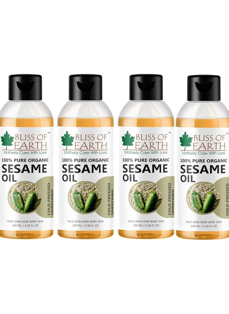 BLISS OF EARTH 100% Organic Sesame Oil 100ML Coldpressed and Unrefined Pack of 4  - Image 1
