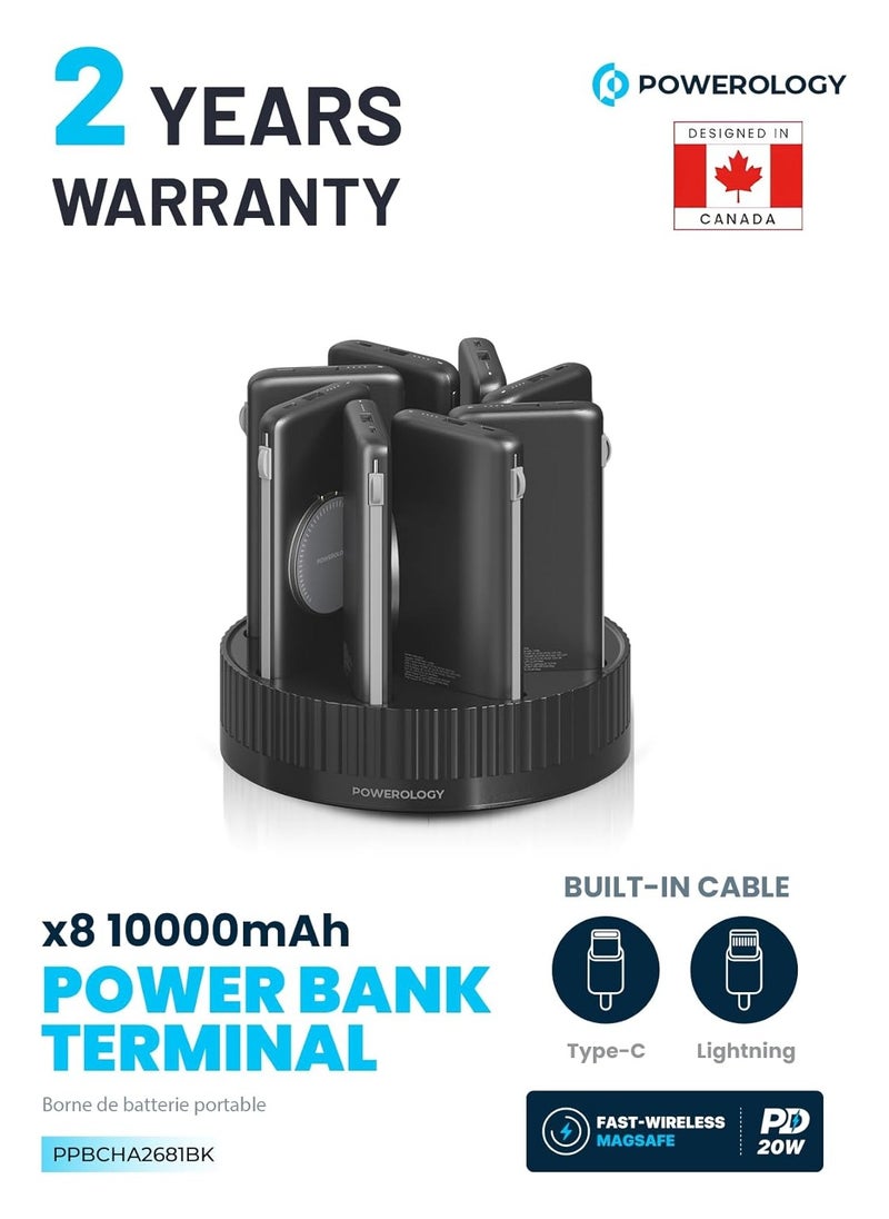 Powerology Powerology 8in1 Station 10000mAh 20W PD QC Wireless Power Bank,black  - Image 2