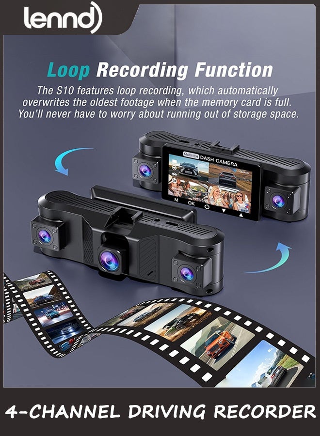 LENND 4 Channel 2.5K Dash Cam Front Rear Left Right, 170° Wide Angle Car Dash Camera with 5GHz WiFi & App Control, G-Sensor, Super Night Vision, 24H Parking Monitor, Loop Recording, 64GB SD Card Included - Image 5