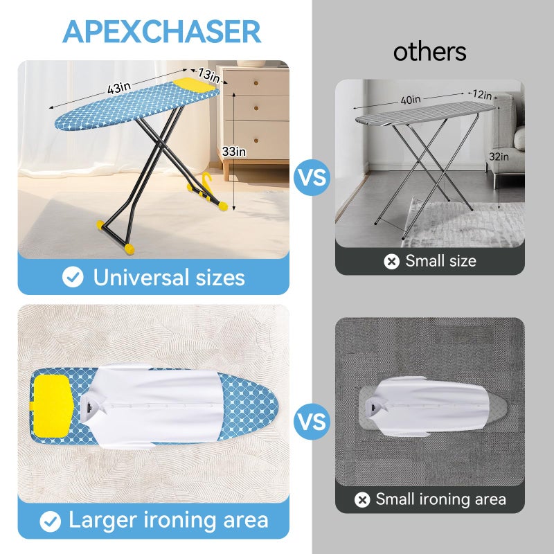 APEXCHASER Ironing Board with Iron Rest, Compact and Space Saver Iron Board, Extra Thick Cover, Height Adjustable, Wall Mount & Closet Hanger 13x43 Yellow - Image 2