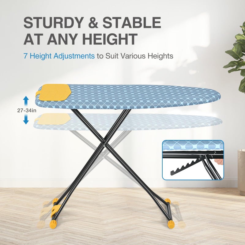 APEXCHASER Ironing Board with Iron Rest, Compact and Space Saver Iron Board, Extra Thick Cover, Height Adjustable, Wall Mount & Closet Hanger 13x43 Yellow - Image 3