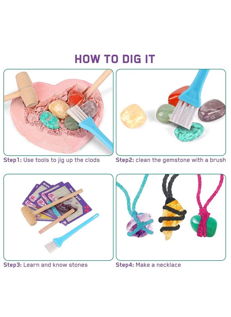 UKR Gems Dig Kit – Necklace Making & Rock Mining Science Kit, STEM Craft Experiment with Gemstones Discovery Set for Kids